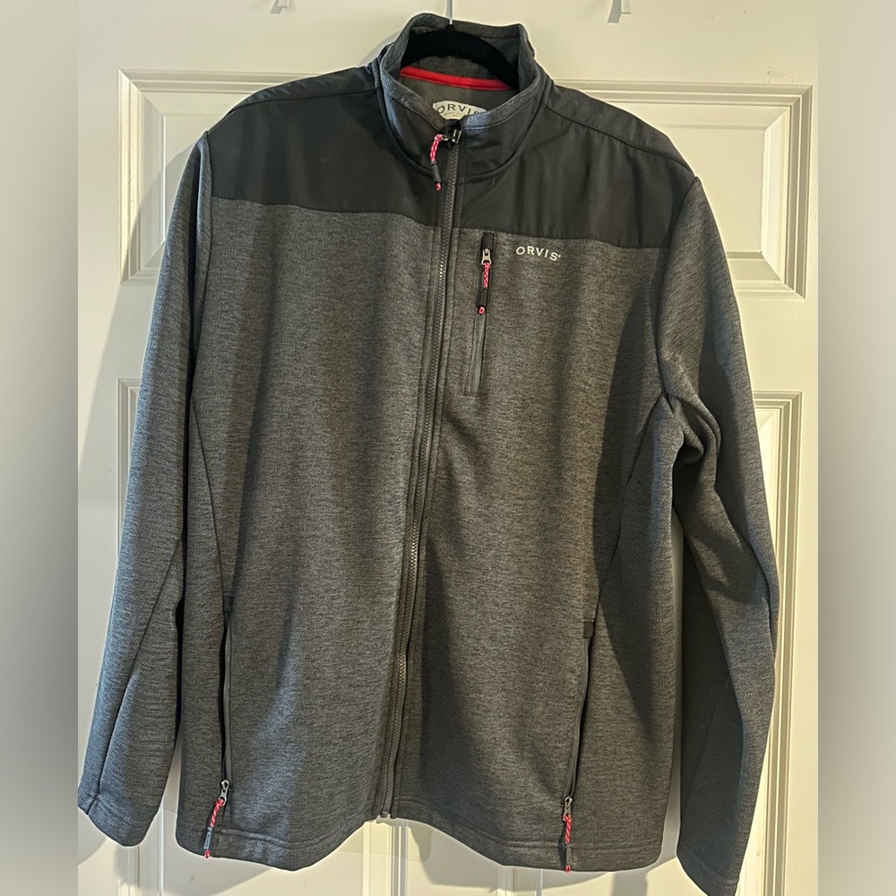 ORVIS Men’s Bonded Mesh Fleece | Full Zip Jacket Dark Gray and Black | Size XL